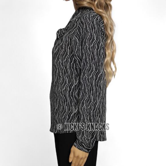 Jones New York Black White Dot Print Chiffon Tie Neck Blouse Office Top Size XS - Picture 4 of 11